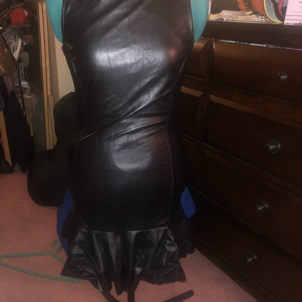 Faux leather black dress